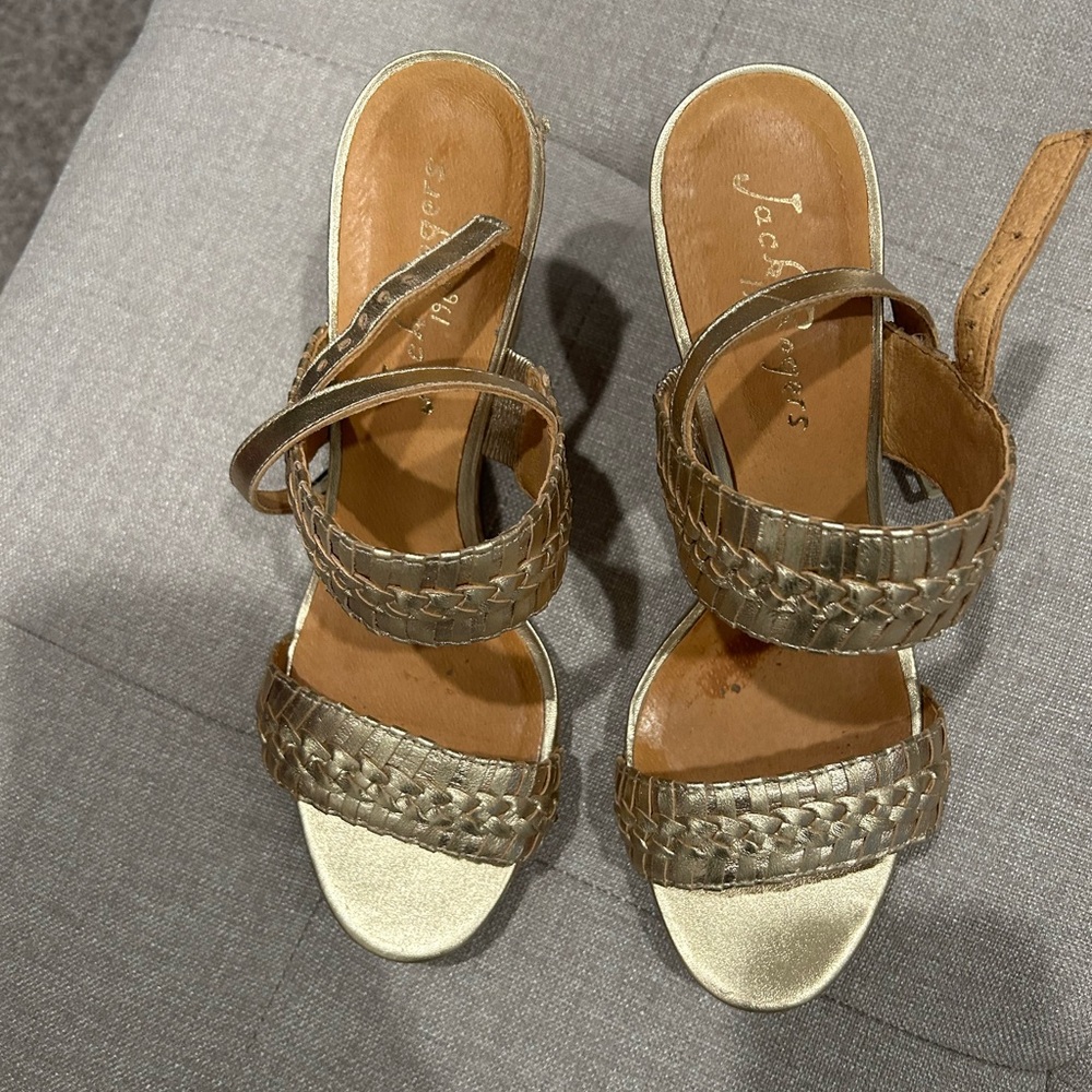 Jack Rogers Gold and Tan Woven Sandals
